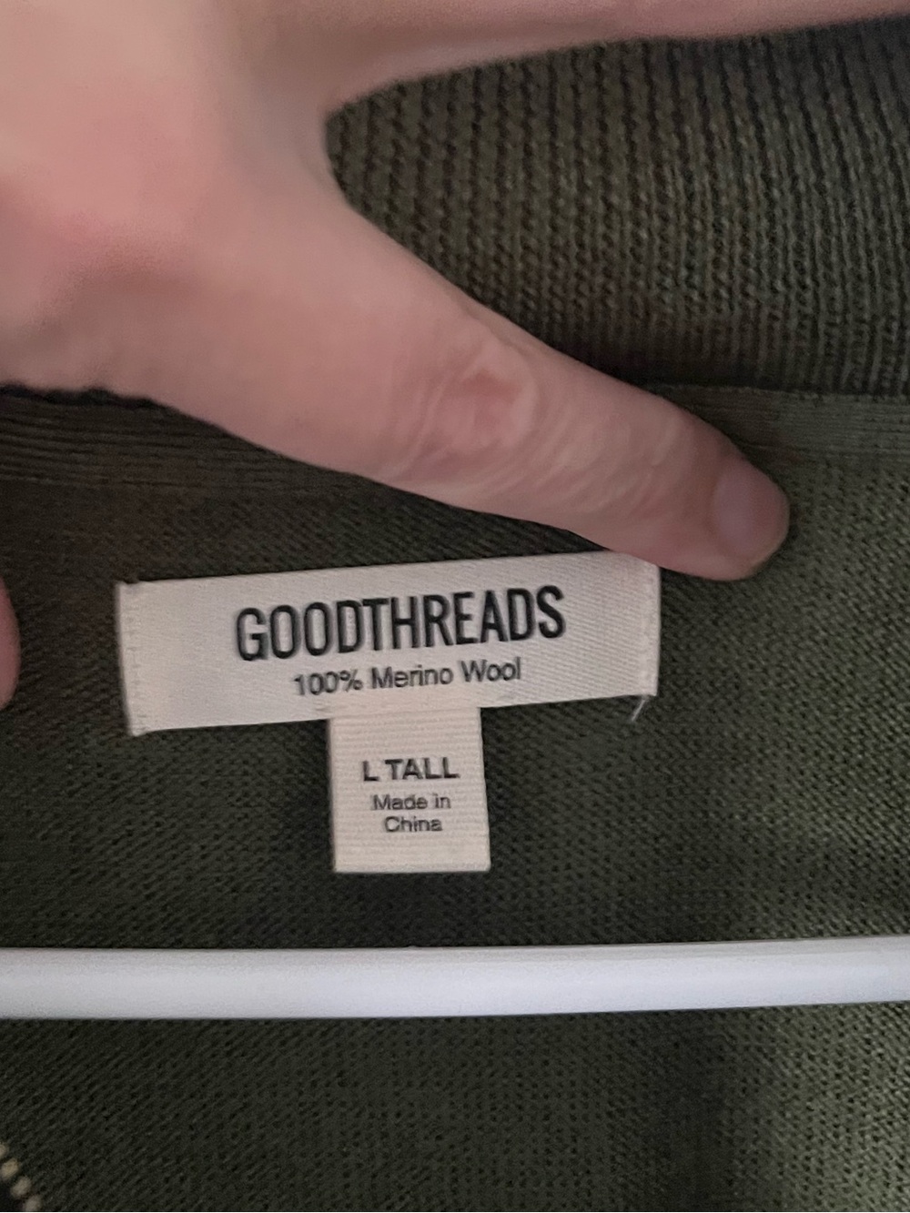 Goodthreads Men’s 100% Merino Wool Quarter Zip Green Sweater Large Tall - Picture 2 of 10